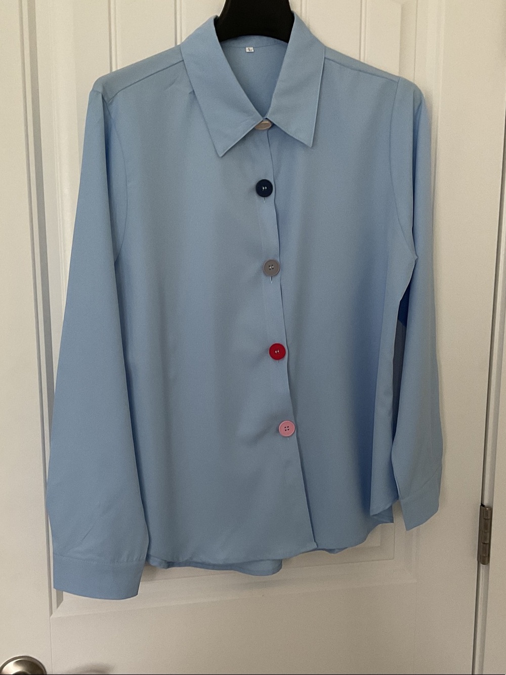 SHEIN Light Blue Button-Up Blouse with Multicolor Buttons